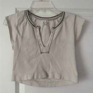 Urban Outfitters Cream Ribbed Crop Top with Gray Trim— CAN BUNDLE W BLUE VERSION